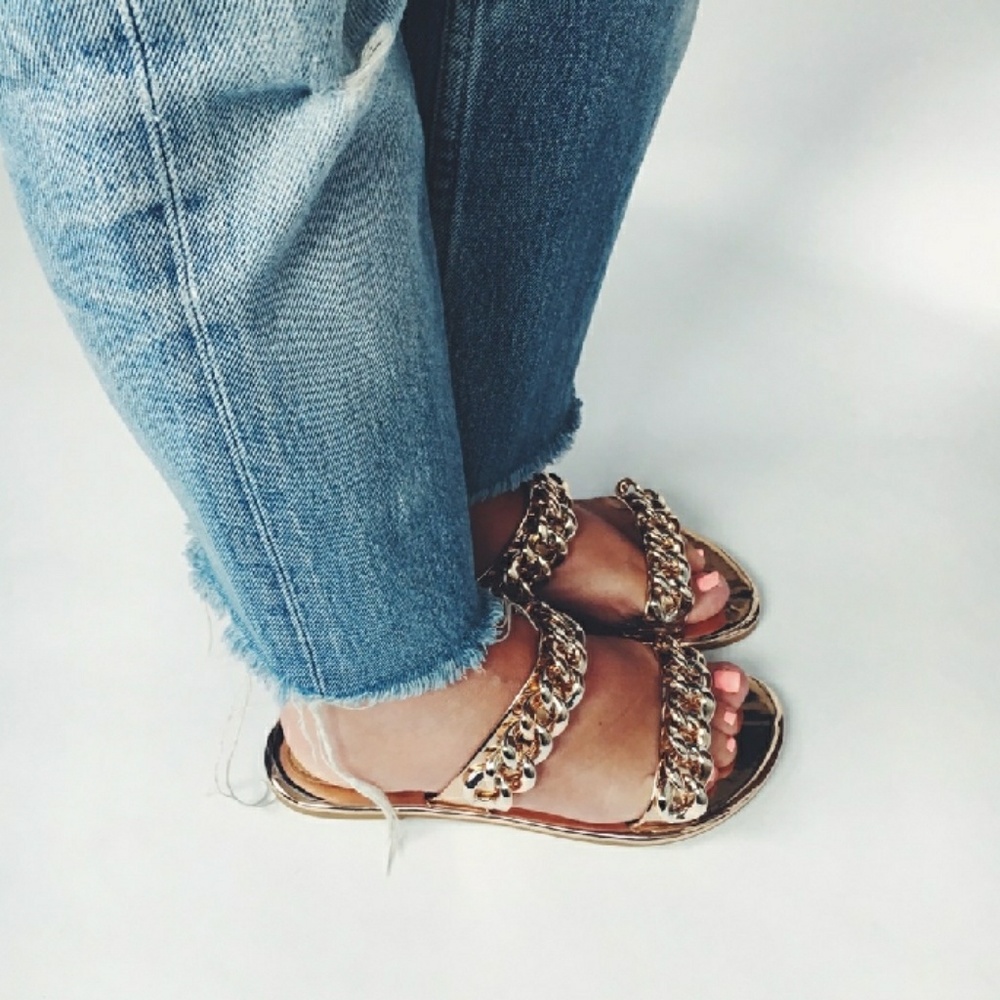 Sofia Rose Gold metallic Chain slip-ons